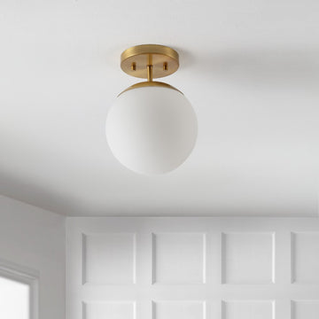 Marcel Bistro 7.75" Bohemian Farmhouse Iron/Frosted Glass LED Semi Flush Mount - JONATHAN Y